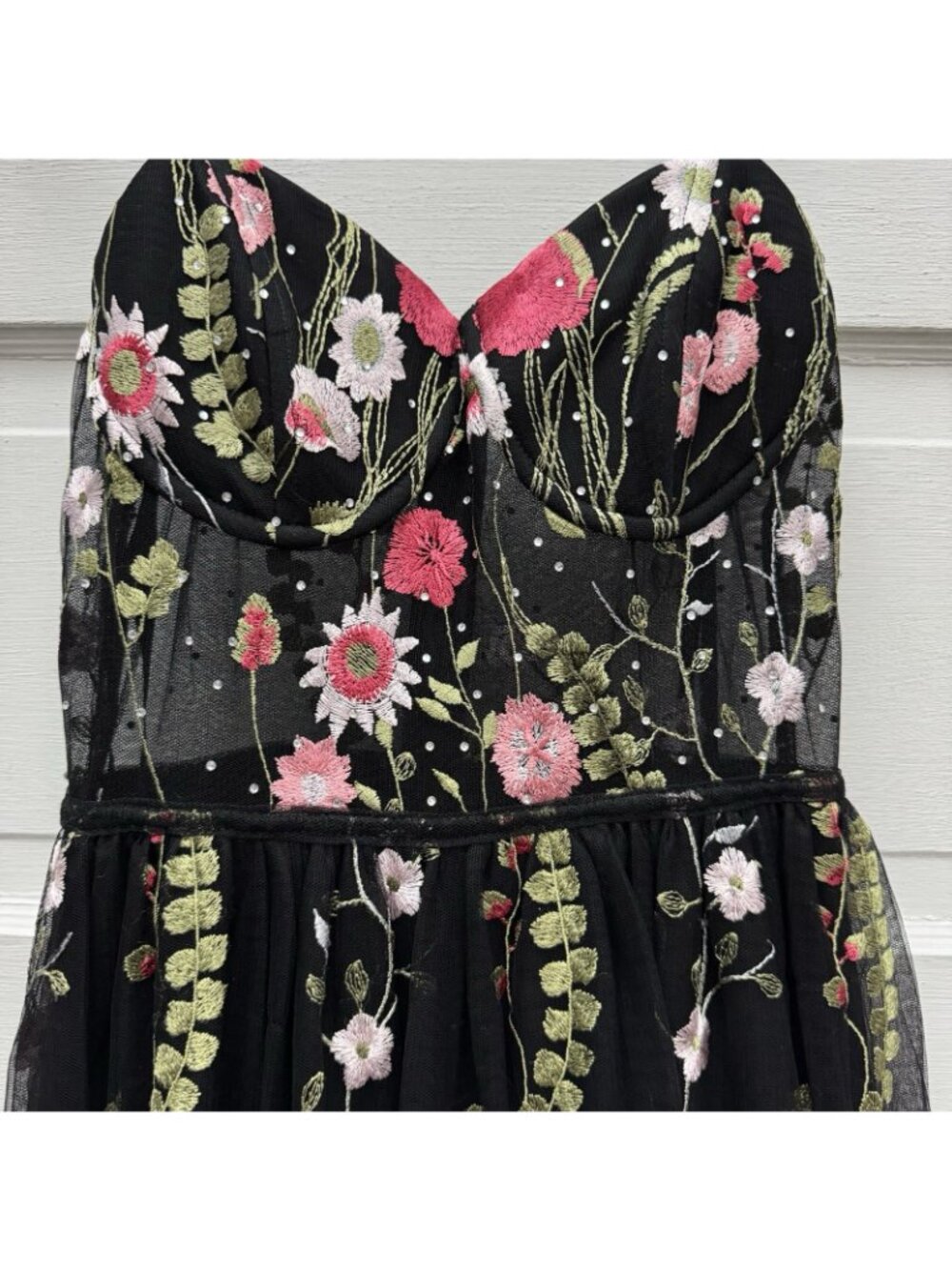 City Studio Juniors 5 Embroidered Floral Mesh Maxi Dress Black Pink Prom Formal - Picture 4 of 10